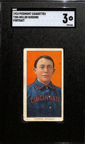 1910 T206 Miller Huggins (HOF, Portrait) Tobacco Card (Piedmont Cigarettes Back) Graded SGC 3
