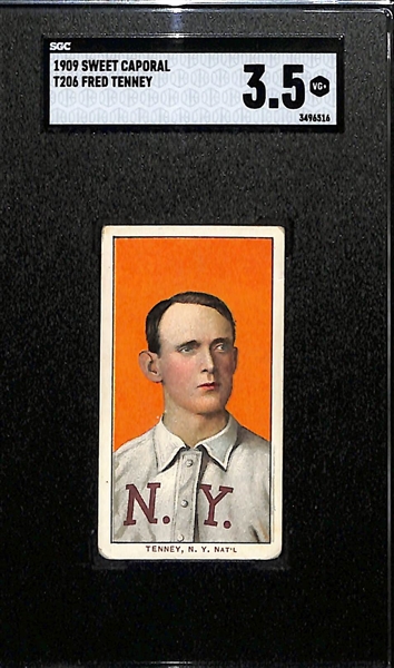 1909 T206 Fred Tenney Tobacco Card (Sweet Caporal Cigarettes Back) Graded SGC 3.5