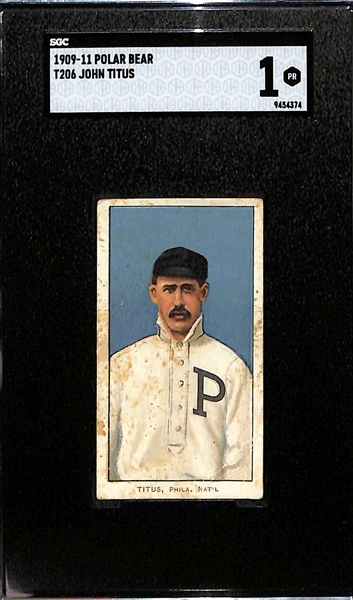 1909-11 T206 John Titus Tobacco Card (Only T206 Card w. Mustache, Polar Bear Cigarettes Back) Graded SGC 1
