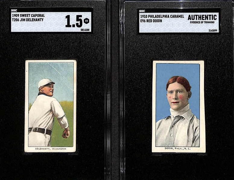 1909 T206 Jim Delehanty Sweet Caporal (SGC 1.5) & 1910 E96 Philadelphia Caramel Red Dooin (SGC Authentic - Trimmed)