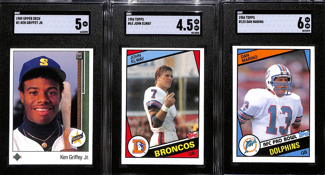 SGC Graded HOF Rookie Cards Lot w/ Ken Griffey Jr., John Elway, & Dan Marino