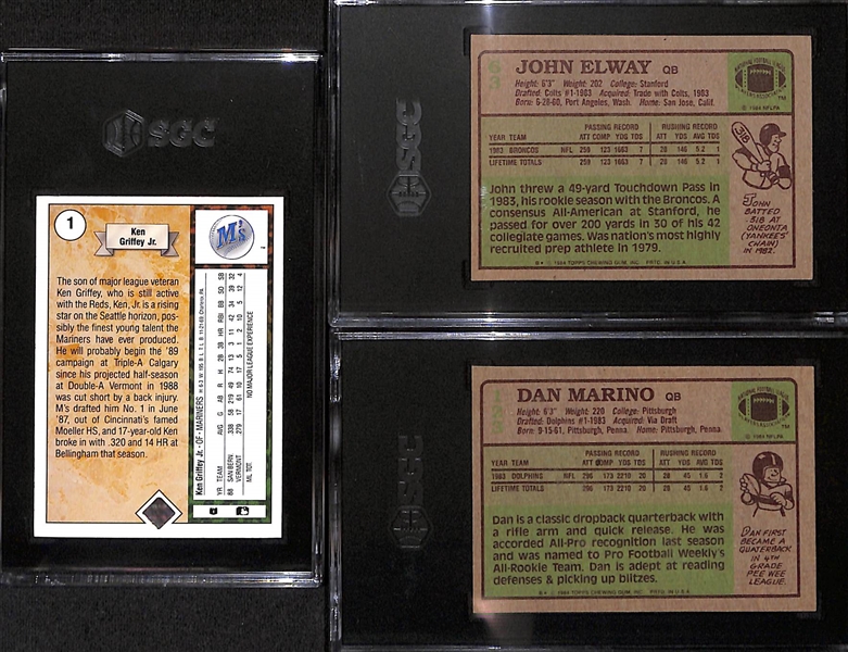 SGC Graded HOF Rookie Cards Lot w/ Ken Griffey Jr., John Elway, & Dan Marino
