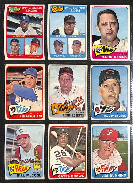 Lot of (498) Different 1965 Topps Baseball Cards w. Hank Aaron & Roberto Clemente