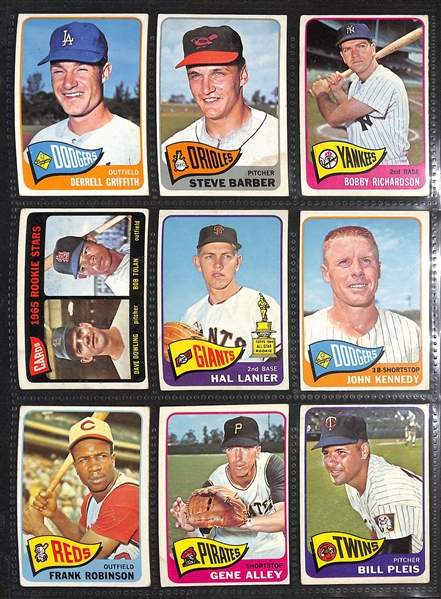 Lot of (498) Different 1965 Topps Baseball Cards w. Hank Aaron & Roberto Clemente