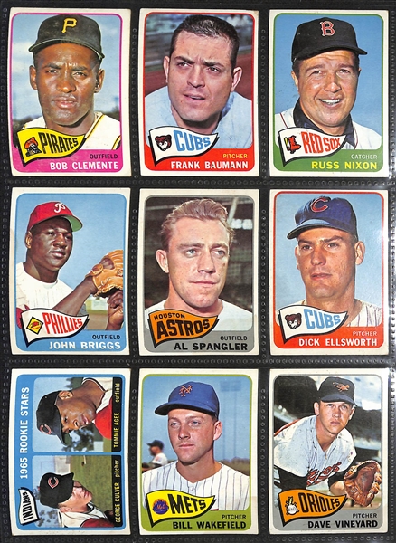 Lot of (498) Different 1965 Topps Baseball Cards w. Hank Aaron & Roberto Clemente