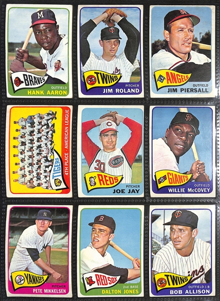 Lot of (498) Different 1965 Topps Baseball Cards w. Hank Aaron & Roberto Clemente