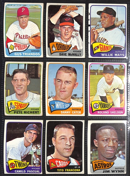 Lot of (498) Different 1965 Topps Baseball Cards w. Hank Aaron & Roberto Clemente