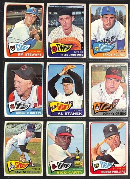 Lot of (498) Different 1965 Topps Baseball Cards w. Hank Aaron & Roberto Clemente