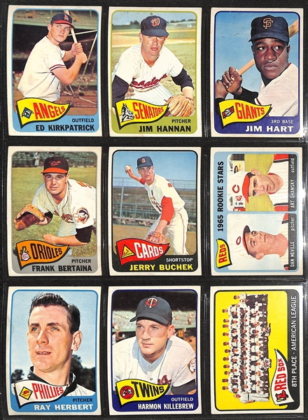 Lot of (498) Different 1965 Topps Baseball Cards w. Hank Aaron & Roberto Clemente