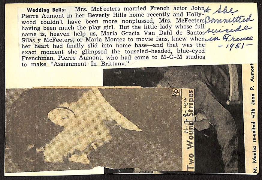 Signed Postcard with Actor Pierre Aumont & Actress Jean Parker (JSA Auction Letter)