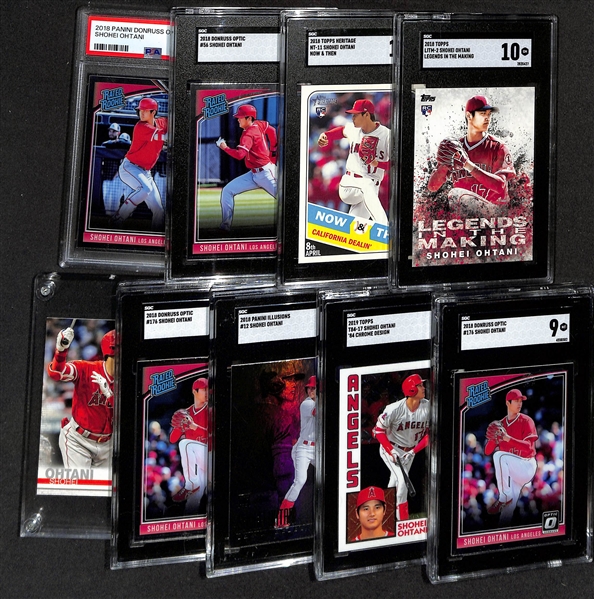 Lot of (9) 2018 Shohei Ohtani Rookie Cards, Including (8) Graded