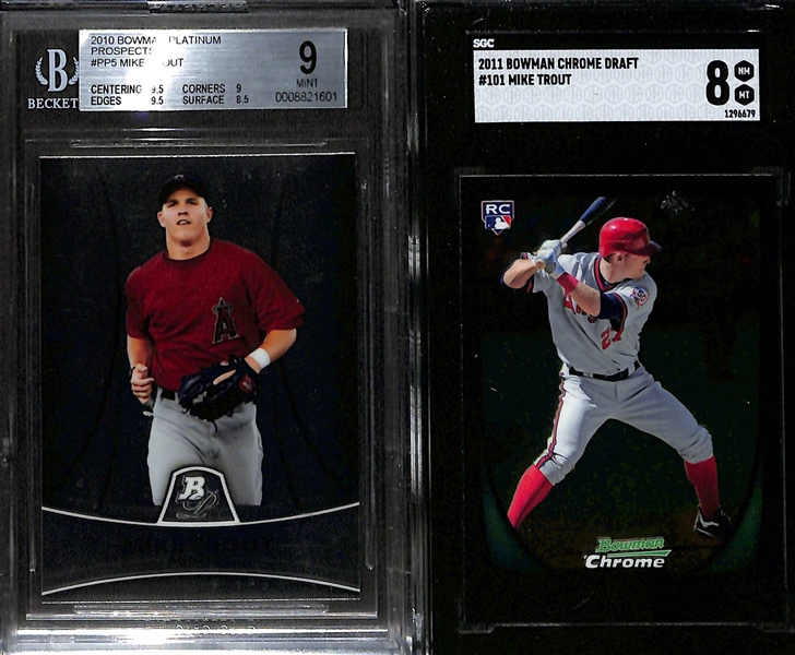 Lot of (8) Graded Mike Trout Cards w. Rookie, Early Career, and Insert Cards
