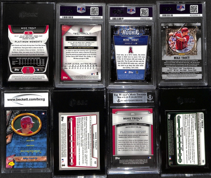 Lot of (8) Graded Mike Trout Cards w. Rookie, Early Career, and Insert Cards
