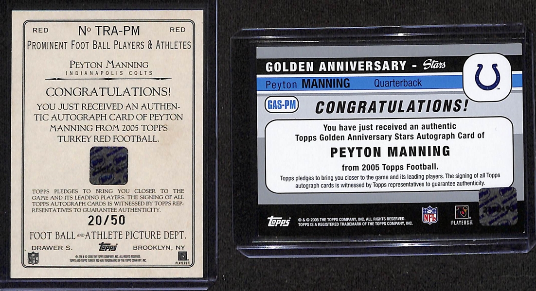 (2) Peyton Manning Autograph Cards - 2005 Topps Turkey Red Autograph (#/50) & 2005 Topps Golden Anniversary  Autograph Card
