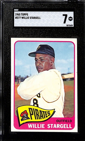 1965 Topps Graded Lot - Mickey Mantle (Clutch HR) #134 (SGC 5.5), Willie Stargell #377 (SGC 7), Carl Yastrzemski #385 (SGC 6), & Nellie Fox #485 (SGC 7)