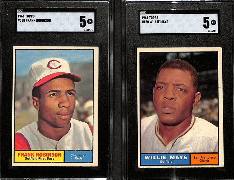 (2) 1961 Topps Baseball Cards (Both Graded SGC 5) w. #360 Frank Robinson & #150 Willie Mays