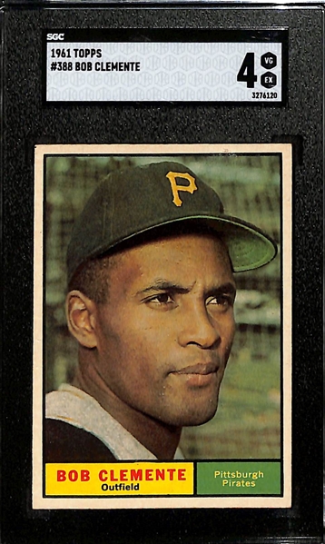 Lot of (8) 1961 Topps Baseball Cards w. Roberto Bob Clemente (SGC 4)