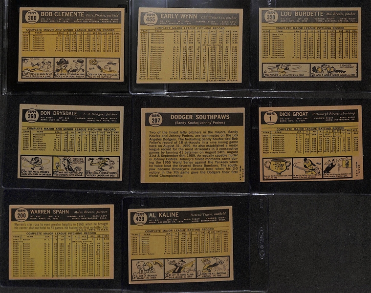 Lot of (8) 1961 Topps Baseball Cards w. Roberto Bob Clemente (SGC 4)