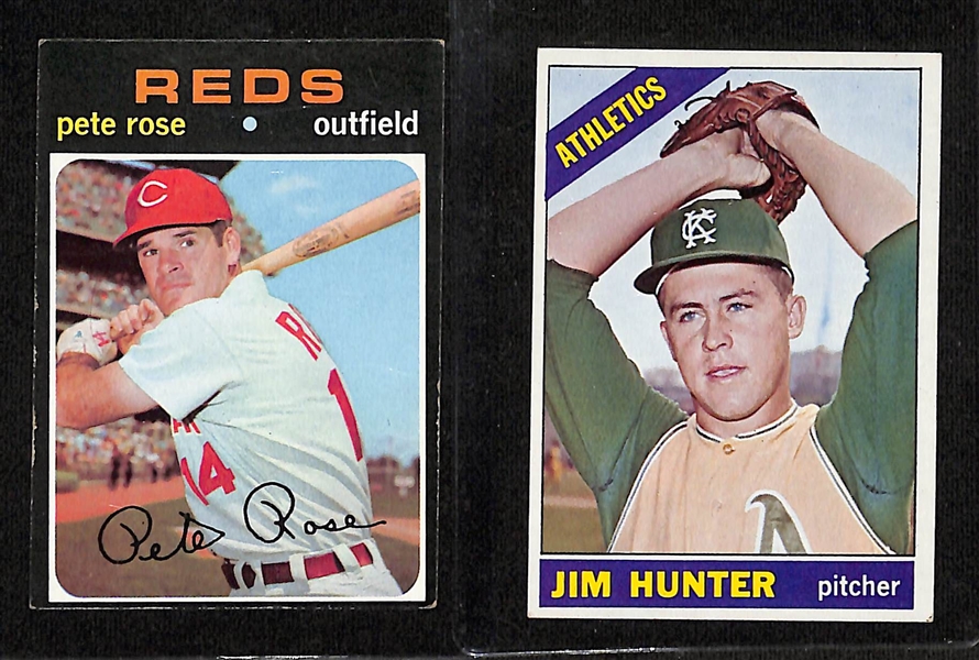 (18) 1950s-1970s Topps & Bowman Baseball Cards w. Pete Rose, Hank Aaron (HOF), Catfish Hunter (HOF)