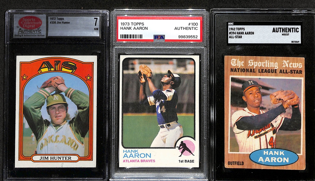 (18) 1950s-1970s Topps & Bowman Baseball Cards w. Pete Rose, Hank Aaron (HOF), Catfish Hunter (HOF)