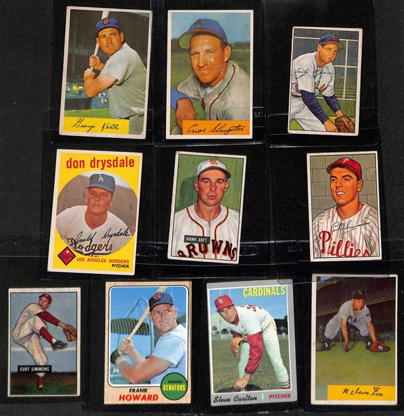 (18) 1950s-1970s Topps & Bowman Baseball Cards w. Pete Rose, Hank Aaron (HOF), Catfish Hunter (HOF)