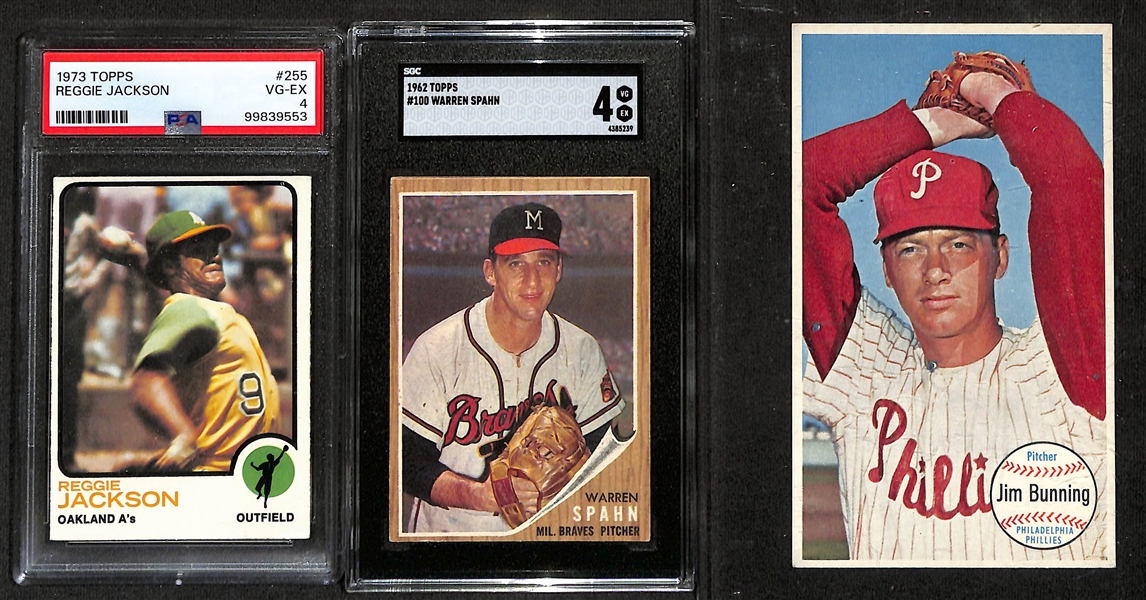 (18) 1950s-1970s Topps & Bowman Baseball Cards w. Pete Rose, Hank Aaron (HOF), Catfish Hunter (HOF)
