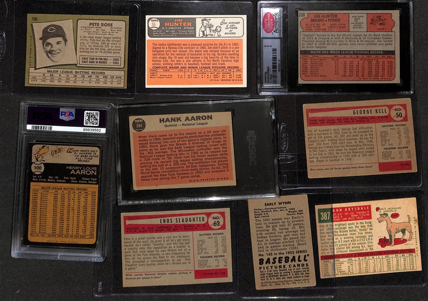 (18) 1950s-1970s Topps & Bowman Baseball Cards w. Pete Rose, Hank Aaron (HOF), Catfish Hunter (HOF)