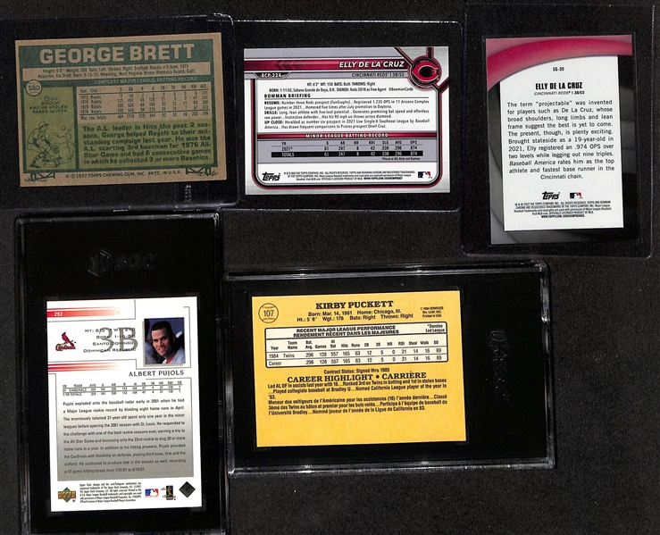 (18) Baseball Cards w. Stars and Rookies - Inc. Kirby Puckett, George Brett, Elly De La Cruz, & Albert Pujols
