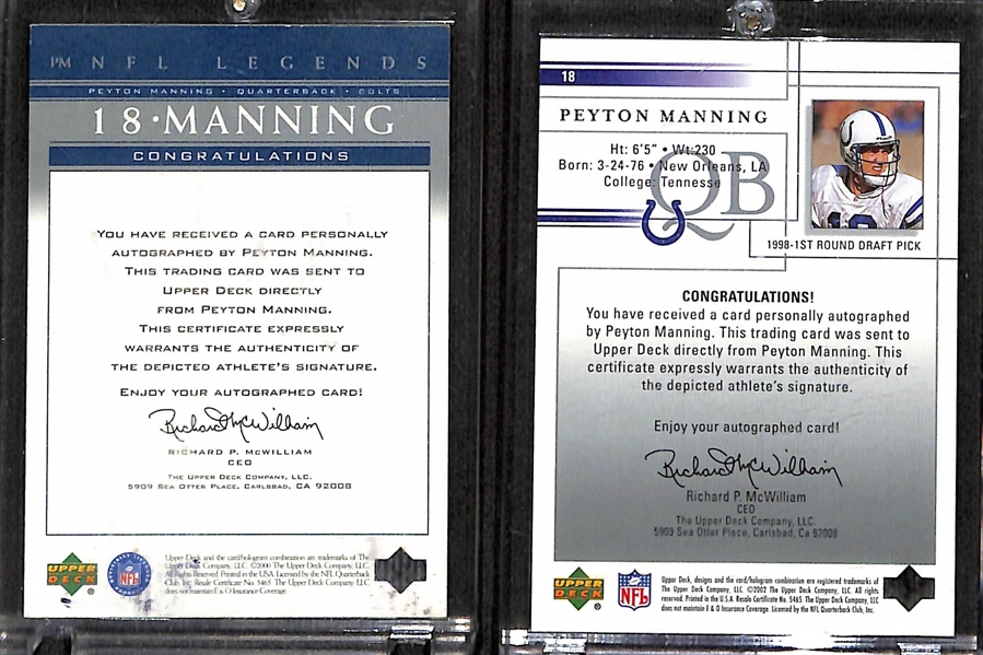 (2) Upper Deck Peyton Manning Autographed Football Cards