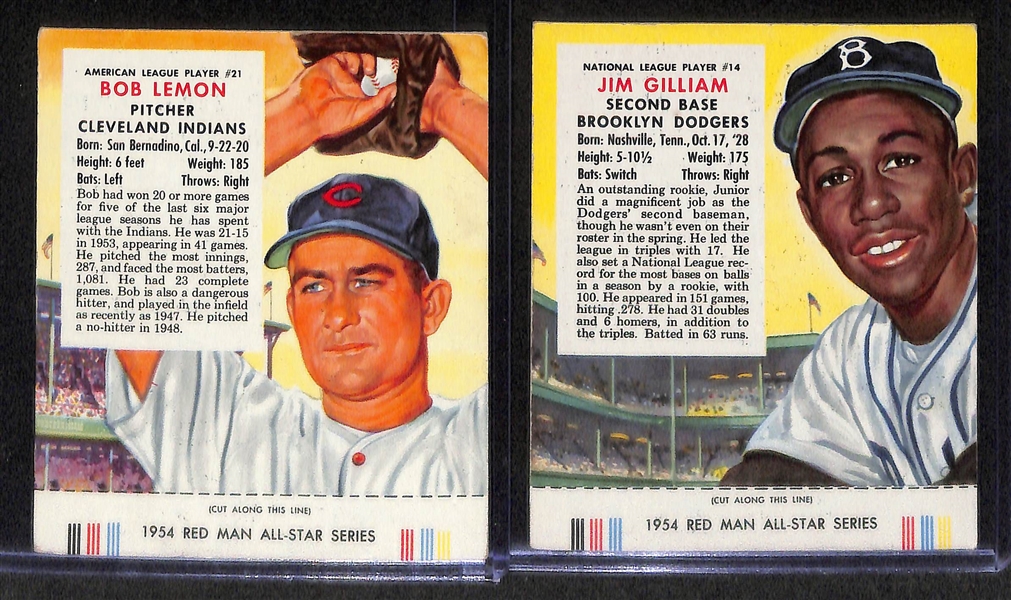 (13) 1954 Red Man Tobacco All-Star Series Cards w/tabs inc. Eddie Mathews, Ted Kluszewski, Bob Lemon