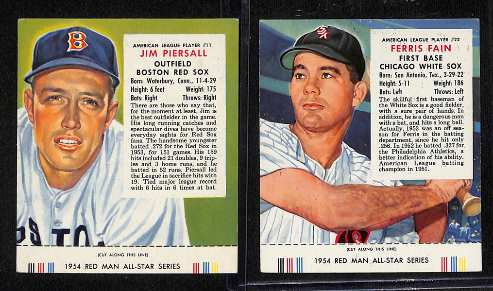 (13) 1954 Red Man Tobacco All-Star Series Cards w/tabs inc. Eddie Mathews, Ted Kluszewski, Bob Lemon