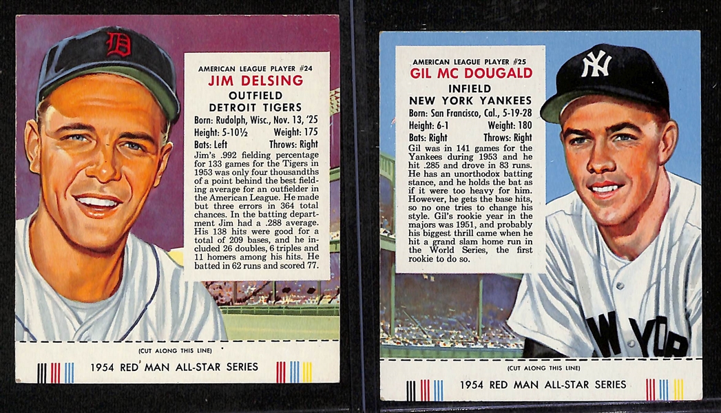 (13) 1954 Red Man Tobacco All-Star Series Cards w/tabs inc. Eddie Mathews, Ted Kluszewski, Bob Lemon