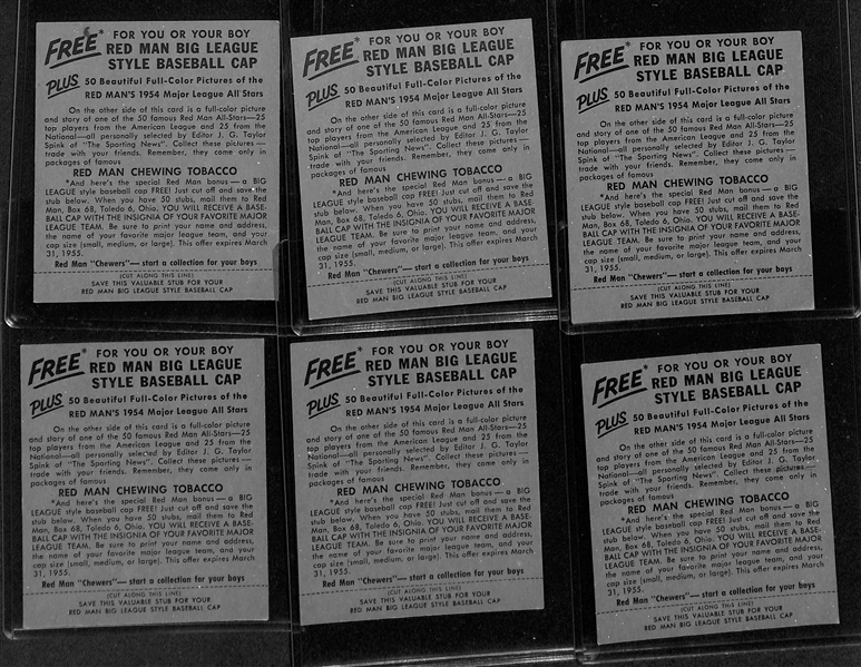 (13) 1954 Red Man Tobacco All-Star Series Cards w/tabs inc. Eddie Mathews, Ted Kluszewski, Bob Lemon