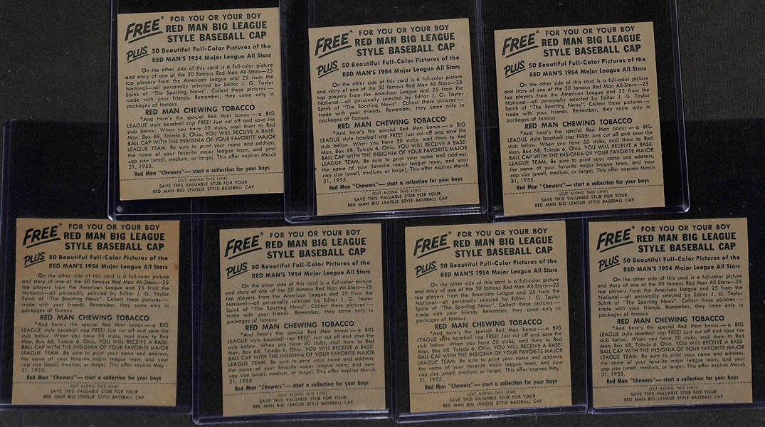(13) 1954 Red Man Tobacco All-Star Series Cards w/tabs inc. Eddie Mathews, Ted Kluszewski, Bob Lemon