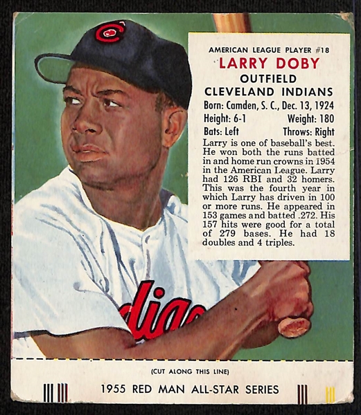 Lot of (3) 1955 Red Man Tobacco All-Star Series Cards w/tabs inc. Gil Hodges, Larry Doby, & Granny Hamner 