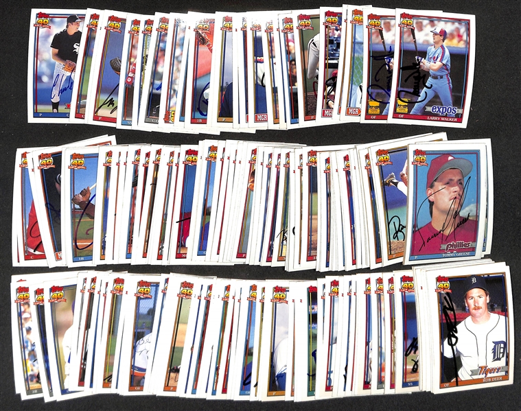 Lot of (160+) 1991 Topps Signed Baseball Cards inc. (2) Larry Walker, (2) Sparky Anderson, Joe Torre, Curt Schilling (JSA Auction Letter)