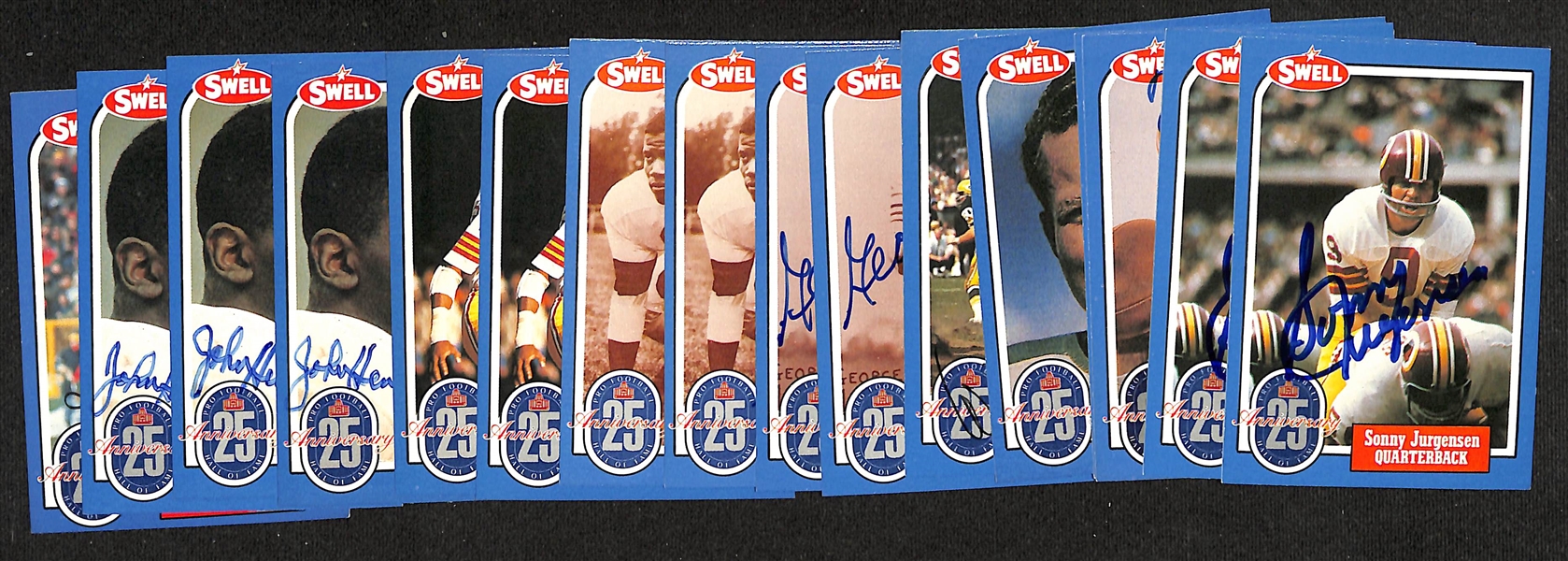 (16) Signed 1988  Swell Football Greats HOF Cards w. (2) Sonny Jurgensen, Frank Gifford, & Otto Graham (JSA Auction Letter)