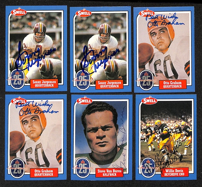 (16) Signed 1988  Swell Football Greats HOF Cards w. (2) Sonny Jurgensen, Frank Gifford, & Otto Graham (JSA Auction Letter)