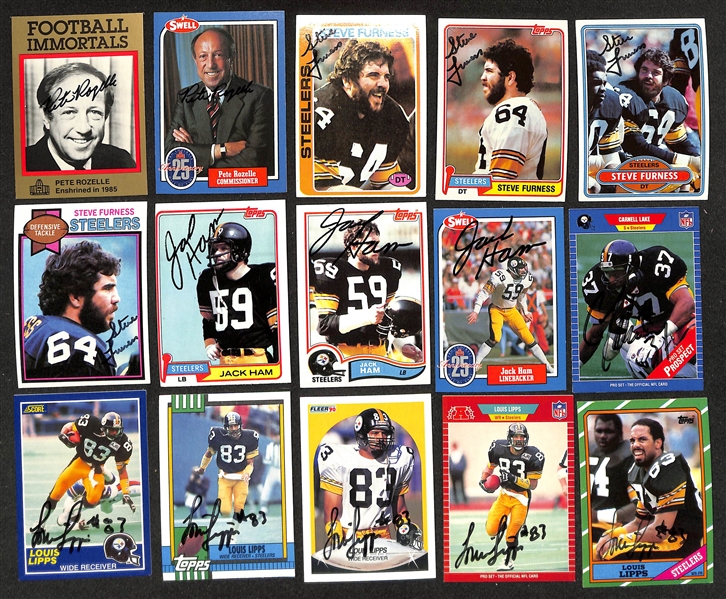 Lot of (60+) Mostly Pittsburgh Steelers Signed Football Cards inc. (4) Steve Furness, (3) Jack Ham, and More (JSA Auction Letter)