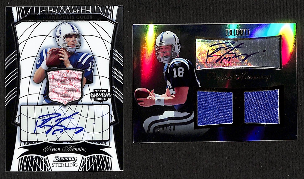 (2) Peyton Manning Limited Edition Patch Autograph Cards from 2009 Bowman Sterling & 2010 Topps Tribute