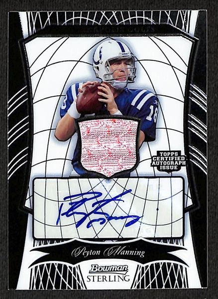 (2) Peyton Manning Limited Edition Patch Autograph Cards from 2009 Bowman Sterling & 2010 Topps Tribute