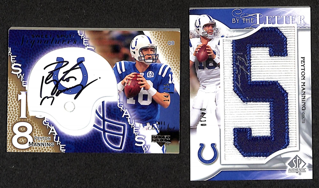(2) Peyton Manning Autograph Cards - 2003 UD Sweet Spot Signatures (#/25) & 2009 SP Authentic By the Letter Card (#/10)