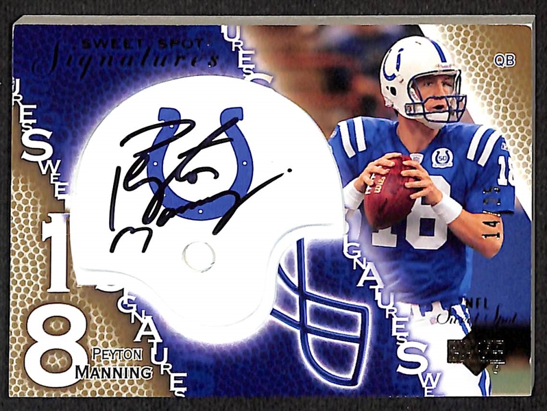 (2) Peyton Manning Autograph Cards - 2003 UD Sweet Spot Signatures (#/25) & 2009 SP Authentic By the Letter Card (#/10)