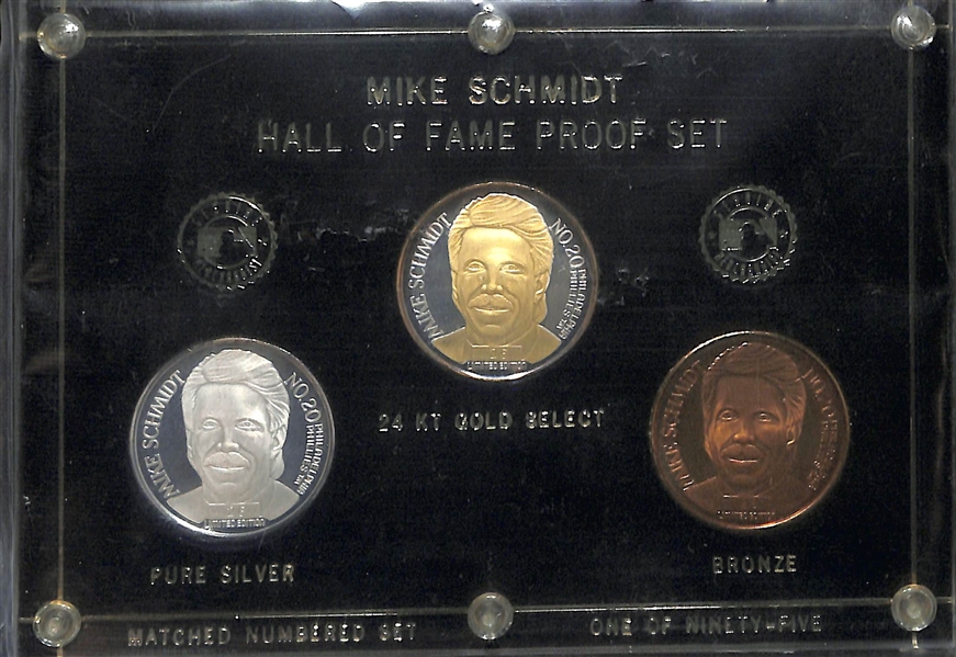 Phillies Mike Schmidt 1995 Hall of Fame Induction Coin Set (Gold, Silver, & Bronze Coins) - Only 95 Sets Made!