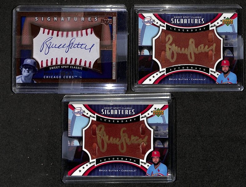 Lot of (3) Upper Deck Sweet Spot Classic Signatures Bruce Sutter Autograph Cards - Includes (1) From 2005 and (2) From 2007 (Both #/15)