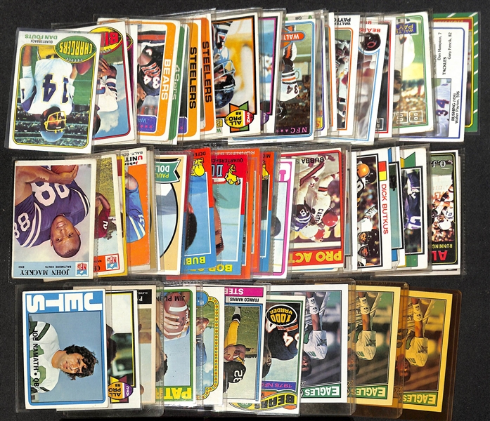 Lot of (60) 1965-1987 Football Cards w. 1972 Topps Joe Namath & 1979 Topps Earl Campbell RC