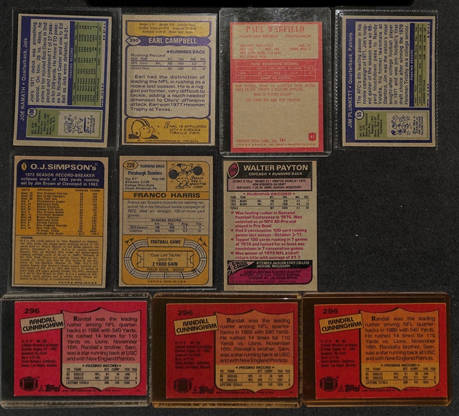Lot of (60) 1965-1987 Football Cards w. 1972 Topps Joe Namath & 1979 Topps Earl Campbell RC