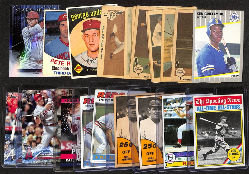 Lot of (22) 1959-2018 Baseball Cards w. (2) 1989 Fleer Ken Griffey Jr Rookie Card