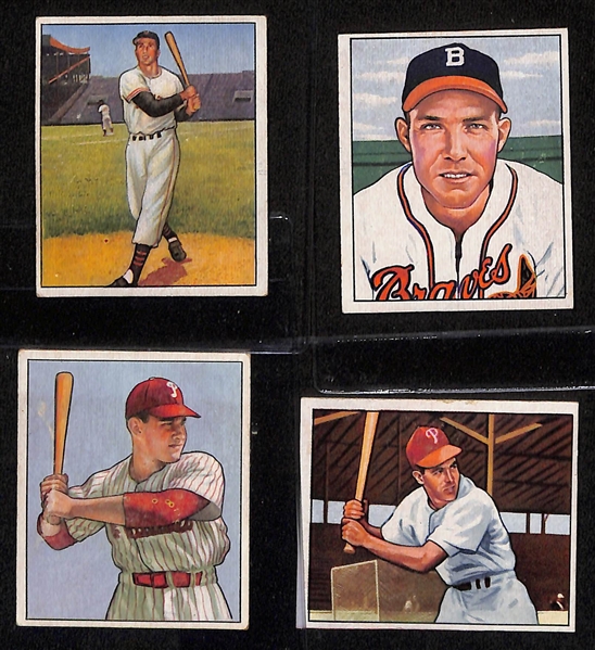 Lot of (73) Different 1950 Bowman Baseball Cards w. Warren Spahn & PeeWee Reese (removed from scrapbook)