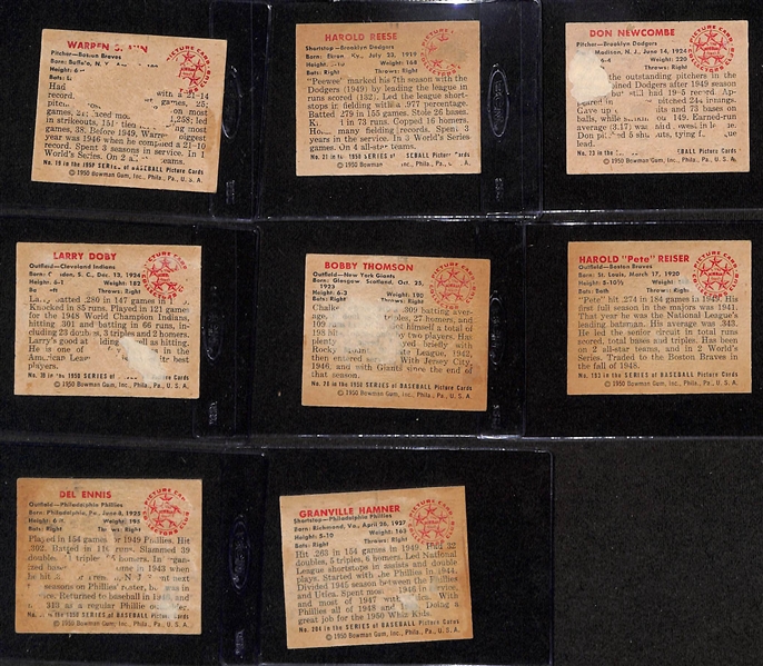 Lot of (73) Different 1950 Bowman Baseball Cards w. Warren Spahn & PeeWee Reese (removed from scrapbook)
